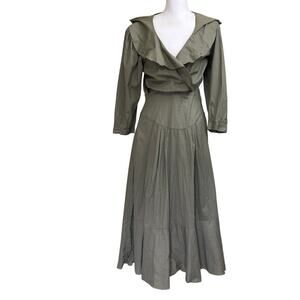Fred Charles green maxidress,‎ 7, vintage, safari, western, country, ranch